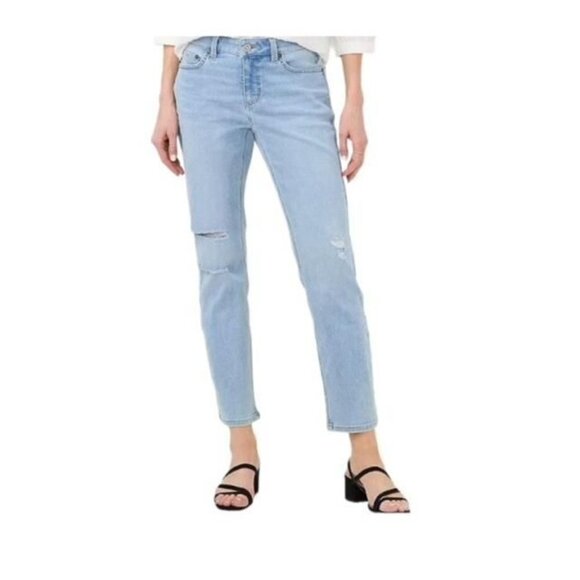 LC Lauren Conrad Womens Mid Rise Distressed Boyfriend Ankle Jeans Sz 14 New - Picture 1 of 7